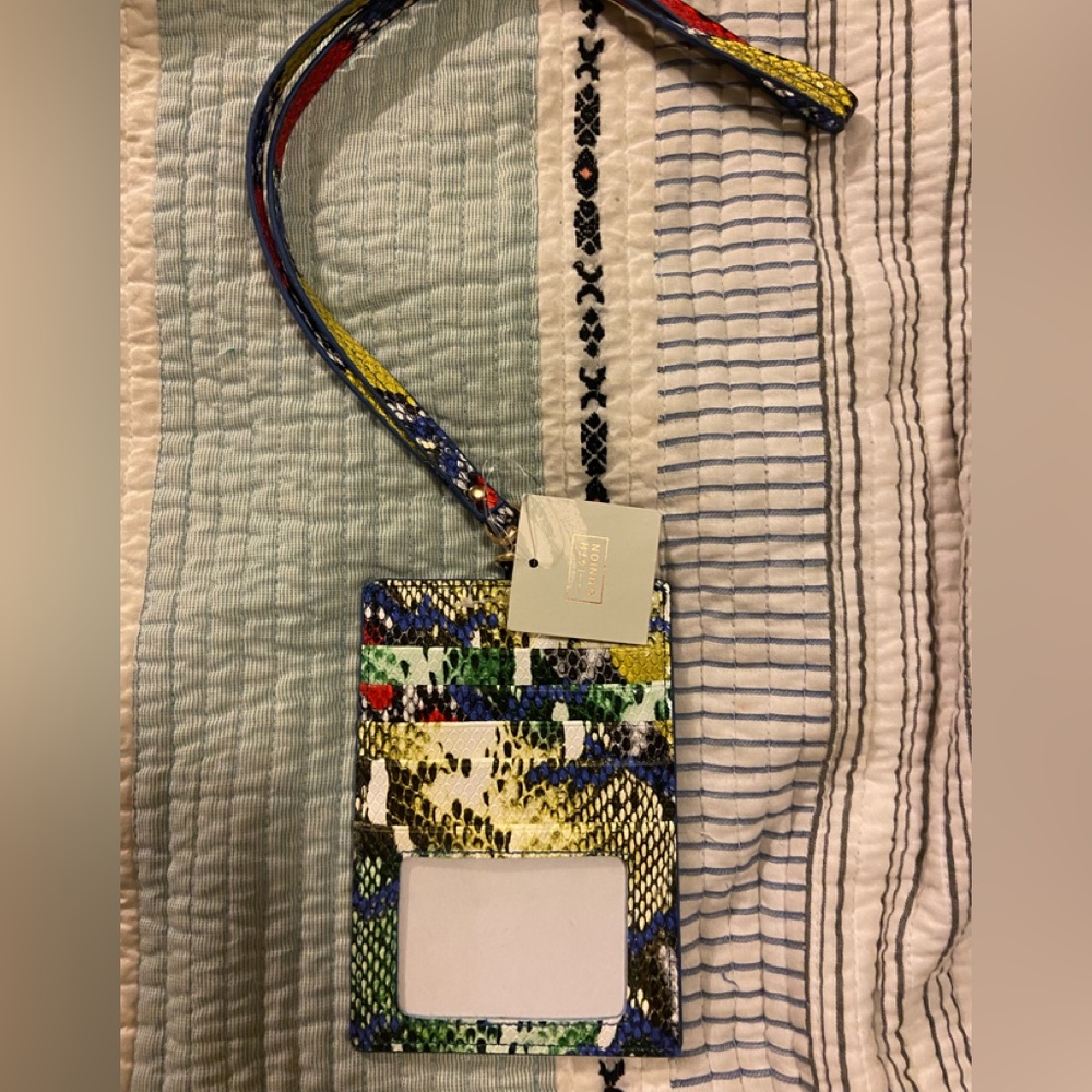 14th & Union Nordstrom Lanyard Card ID Holder Pocket Rainbow Snakeskin Print